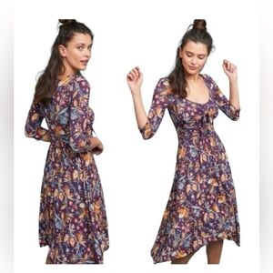 Maeve by Anthropologie Beloved Floral Twist-Front Midi Dress – Size Large